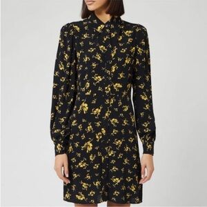 Ganni Floral Black and Yellow Dress sz 38